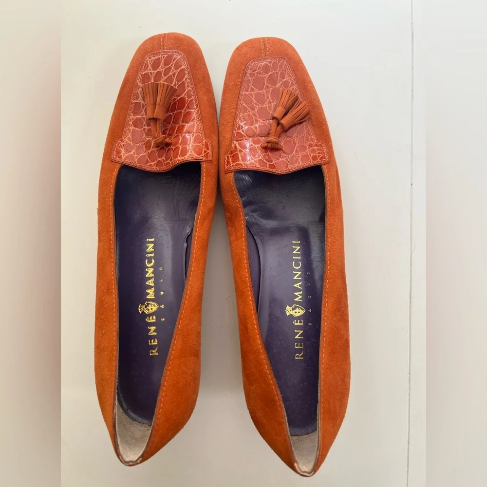 Rene Mancini Paris Orange Suede Women's Loafers - Picture 3 of 11